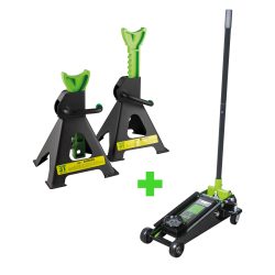 GATO HIDRAULICO CARRETILLA 3.5 T. + JUEGO 2 CABALLETES 3 TONELADAS JBM 659071