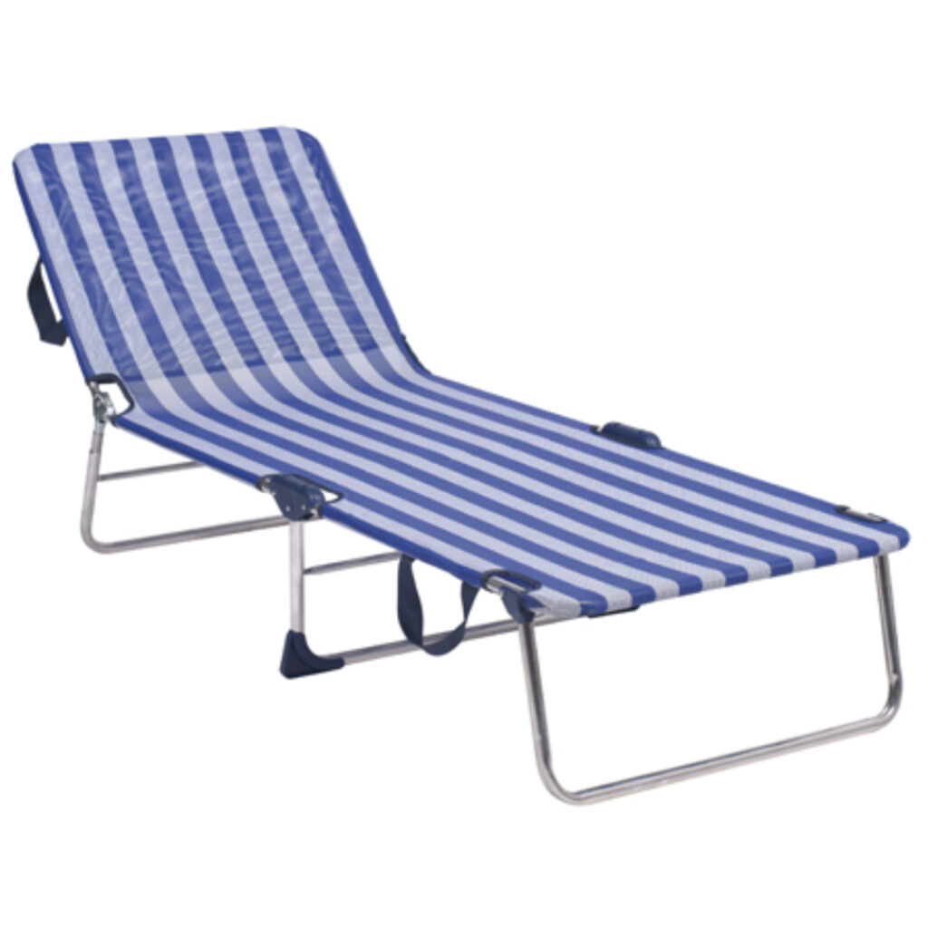Tradineur - Tumbona plegable playa piscina posiciones regulables -  Fabricado en aluminio y poliéster - Color azul y blanco - 80