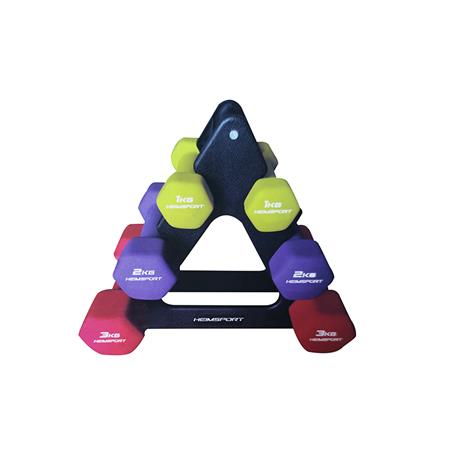 JUEGO DE 6 MANCUERNAS HEXAGONALES DE NEOPRENO CON SOPORTE HEIMSPORT HSHE1000