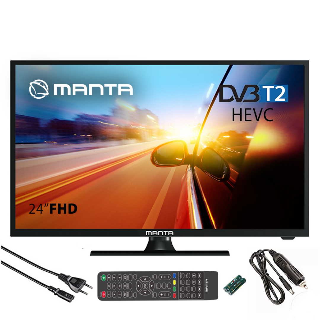 TELEVISOR MANTA LED 24″ FHD DVB-T2 HEVC/H.265 12 VOLTIOS MANTA