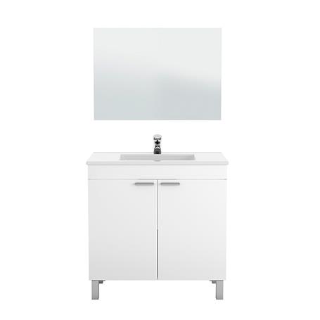 Mueble baño Atlanta de 80 cm completo en acabado blanco de con espejo y  lavabo de porcelana. - Zomwy