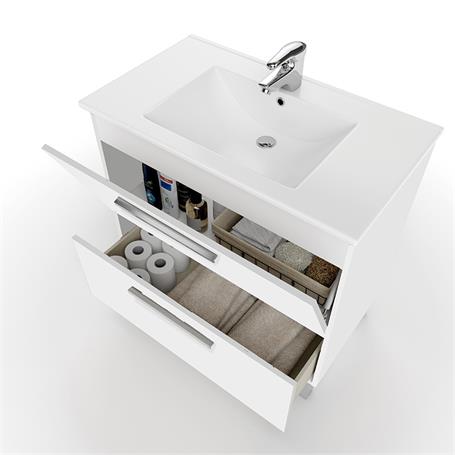 Mueble baño Atlanta de 80 cm completo en acabado blanco de con espejo y  lavabo de porcelana. - Zomwy