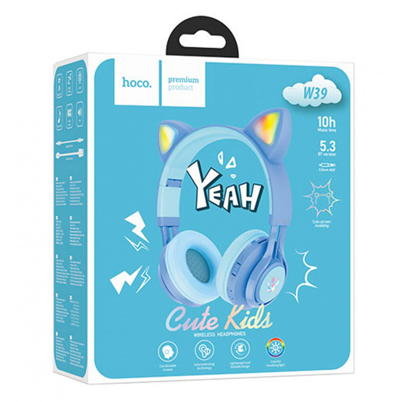 AURICULAR INALAMBRICO BLUETOOTH PARA NIÑOS CAT EAR AZUL W39 HOCO 4010102074 - Imagen 2