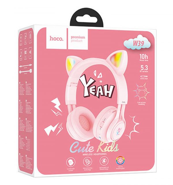AURICULAR INALAMBRICO BLUETOOTH PARA NIÑOS CAT EAR ROSA W39 HOCO 4010102073 - Imagen 2