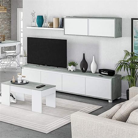 Mueble TV salón Mesa de TV Mueble de televisión con puerta blanco 102x30x36  cm ES62615A