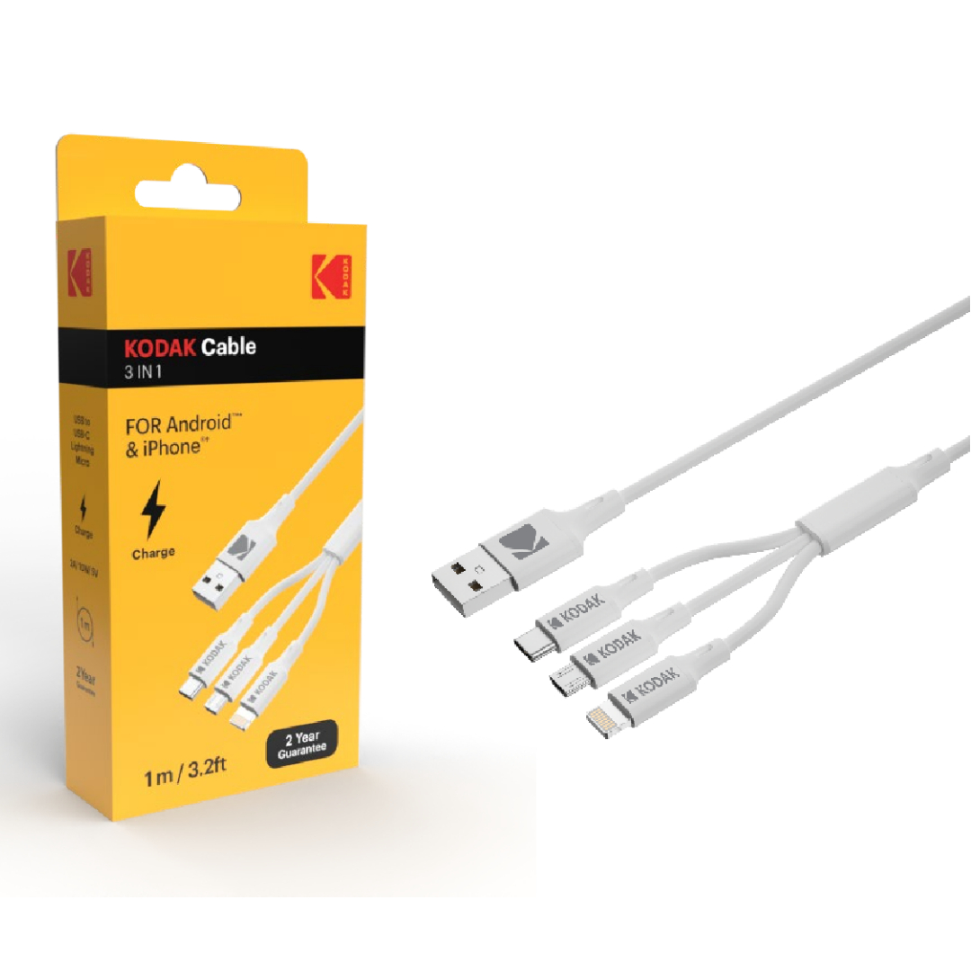 CABLE 3 EN 1 USB C-MICROUSB-LIGHTNING KODAK 30425835 CABLES IPHONE IPHONES APPLE CABLES ANDROID MOVIL MOVILES SMARTPHONES CABLEADOS ACCESORIOS PARA MOVILES CABLEADOS PARA MOVILES