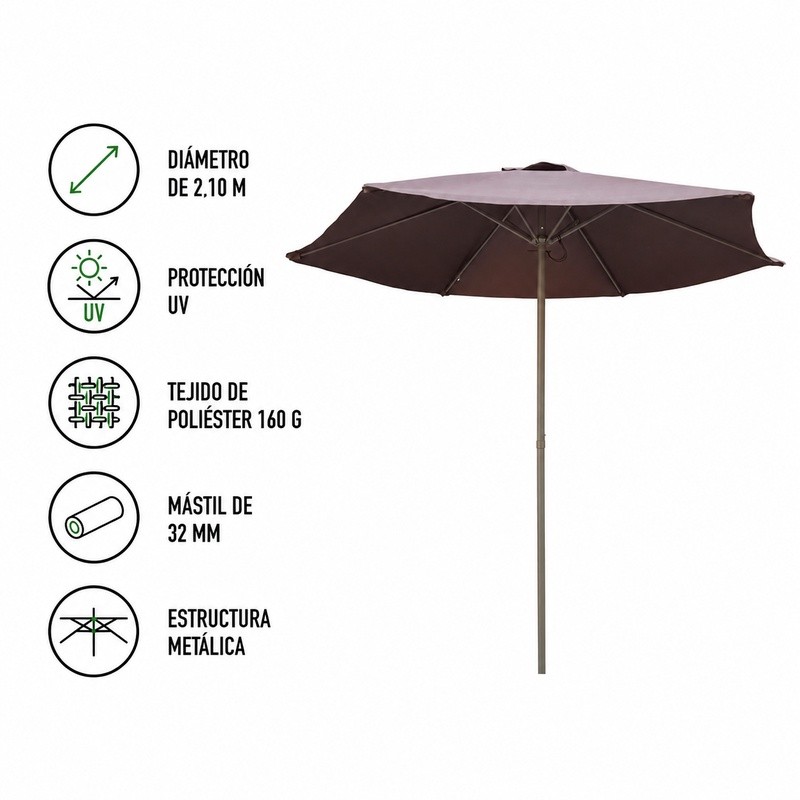 SOMBRILLA PARASOL ACERO MARRON 2.10 METROS DONNA GARDEN DG1325 - Imagen 3