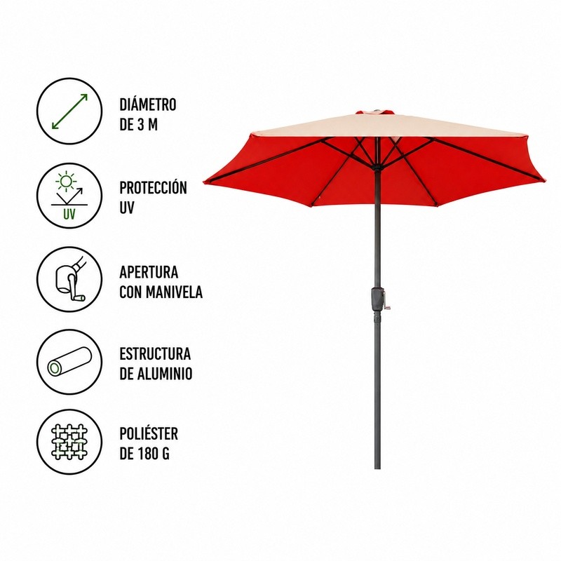SOMBRILLA PARASOL ALUMINIO TERRACOTA 3 METROS DONNA GARDEN DG1328 - Imagen 3