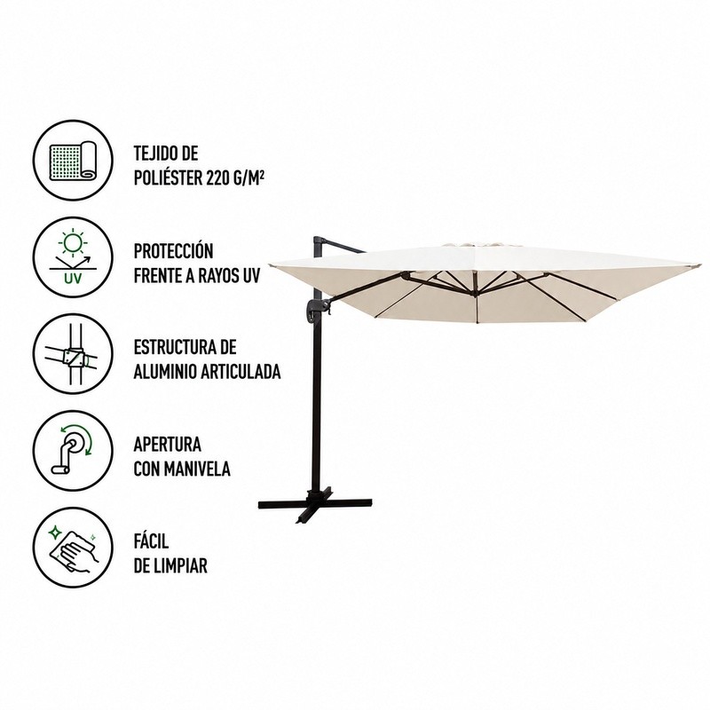 SOMBRILLA PARASOL COLGANTE BEIGE 3X3.5 METROS DONNA GARDEN DG1331 - Imagen 3