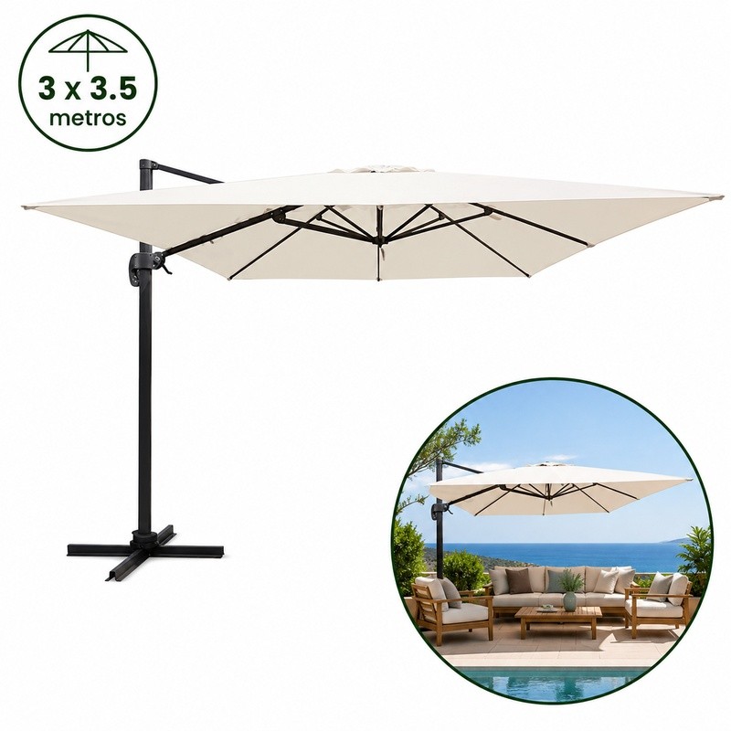 SOMBRILLA PARASOL COLGANTE BEIGE 3X3.5 METROS DONNA GARDEN DG1331 SOMBRILLAS PARASOLES COLGANTES SOMBRILLA PARA TERRAZA SOMBRILLAS PARA JARDINES