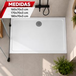 PLATO DUCHA RECTANGULAR LIGERO CARGA MINERAL BLANCO BENOTTI