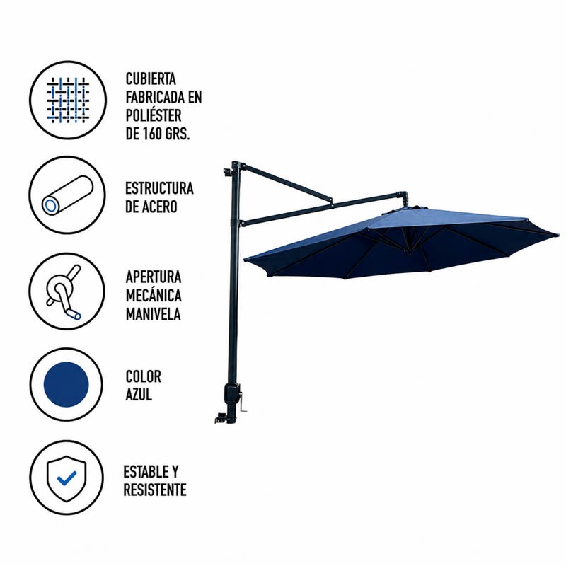 PARASOL DE PARED AZUL 3 METROS DONNA GARDEN DG1379 - Imagen 3