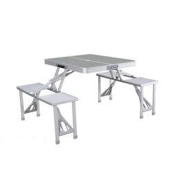 SET MESA CON 4 ASIENTOS PLEGABLES ALUMINIO GRIS 136X85X67CM 10439
