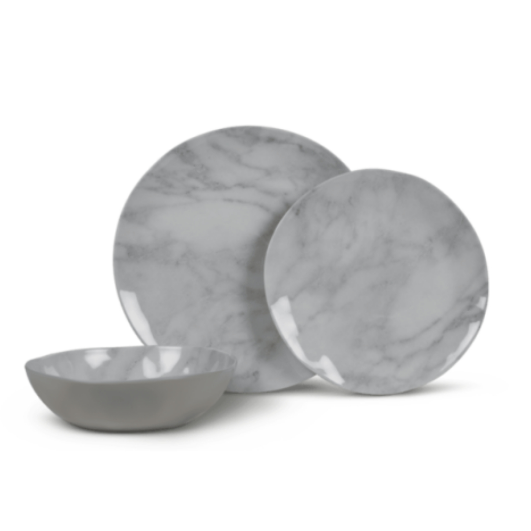 VAJILLA MELAMINA 12 PIEZAS MARBLE 102268 VAJILLAS MELAMINAS EFECTO MARMOL PARA DOS PERSONAS CAMPER CAMPING CARAVANAS FURGONES EMBARCACIONES PARA CAMPER