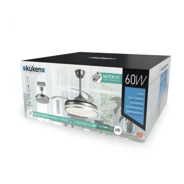 VENTILADOR DE TECHO DC CROMADO LUZ LED 4 ASPAS RETRACTIL KÜKEN 34811 - Imagen 4