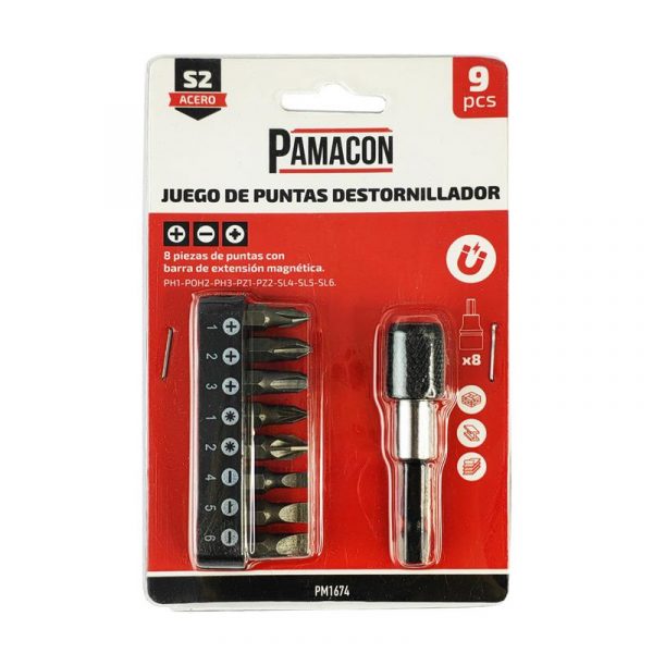 JUEGO ADAPTOR Y PUNTAS 9PCS PAMACON PM1674 - Imagen 2