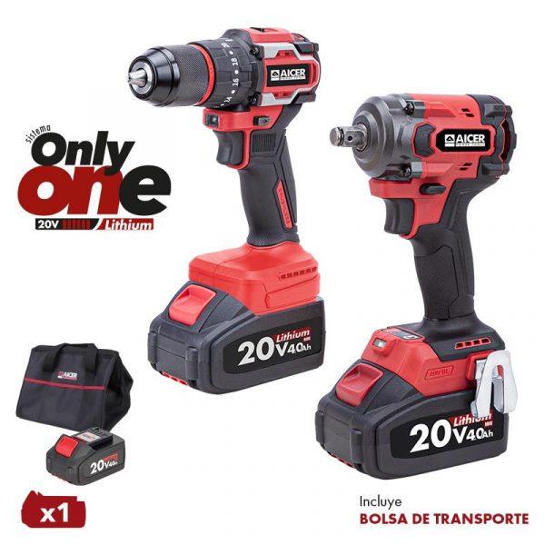 PACK TALADRO + LLAVE IMPACTO 20V ONLY ONE (1X 4.0 AH) AICER AC1732