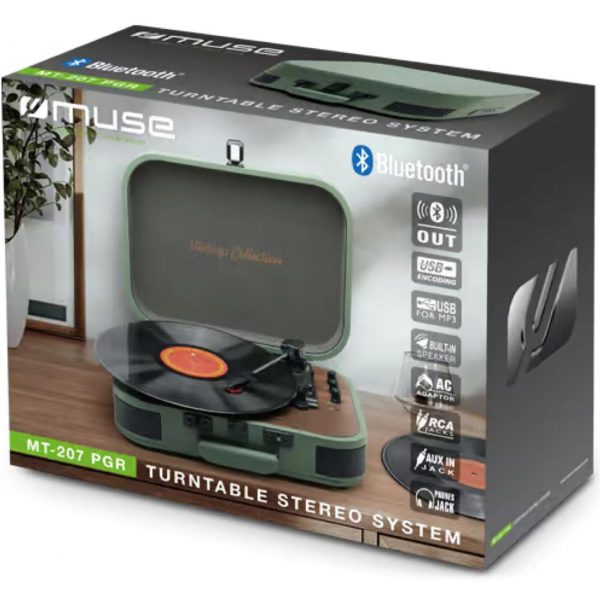 TOCADISCOS C/EMISOR BLUETOOTH,USB VERDE MUSE 4010201696 - Imagen 3