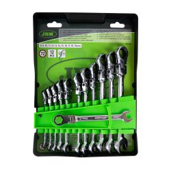 JUEGO DE 12 LLAVES COMBINADAS DE TRINQUETE DE CABEZA FLEXIBLE JBM 659097