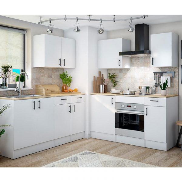 COCINA ESQUINERA KIT BLANCA KIRA 160+160 MOMI MO1091