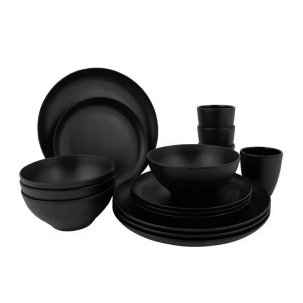 JUEGO DE VAJILLA DE MELAMINA 16 PIEZAS ORVILLE BLACK 102291