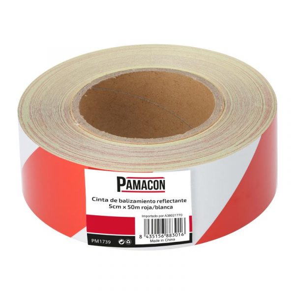 CINTA DE BALIZAMIENTO REFLECTANTE ROJA/BLANCA 5CMX50M PAMACON PM1739