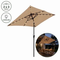 PARASOL BEIGE INCLINABLE LUCES LED 2X3 METROS DONNA GARDEN DG1404