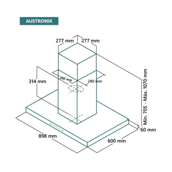 CAMPANA ISLA EN FORMA T 90CM INOX JOHNSON AUSTRO90X - Imagen 2