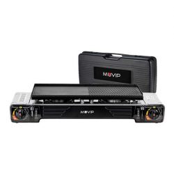 COCINA DE GAS PORTATIL DOBLE BOMBONA ACERO + PLANCHA + MALETIN MUVIP MV0613