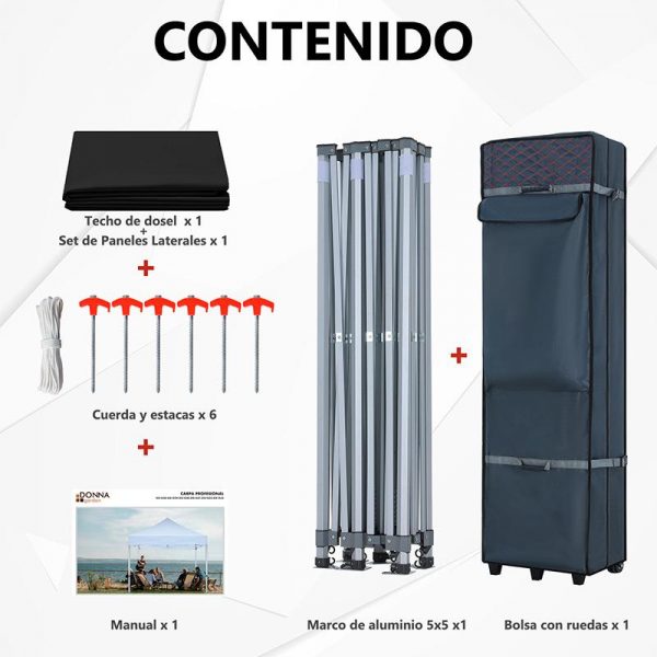 CARPA PROFESIONAL CON PAREDES HEX.50 NEGRA 5X5M DONNA GARDEN DG1433 - Imagen 2