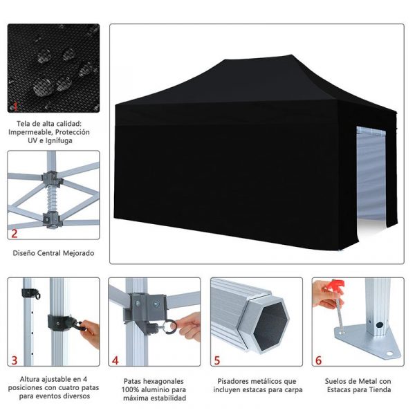 CARPA PROFESIONAL CON PAREDES HEX.50 NEGRO 4X6M DONNA GARDEN DG1431 - Imagen 5