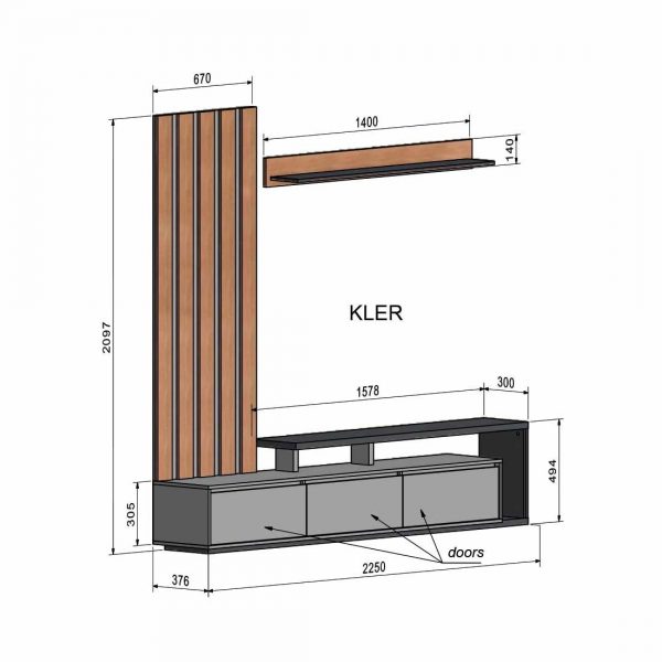 MUEBLE TV KLER COMPOSICION SALON C/ASHY ANTRACITA GB2510001AA - Imagen 2