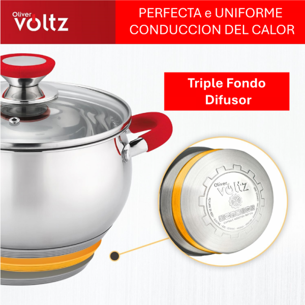CACEROLA C/TAPA ACERO INOX-ROJA 18CM VOLTZ OV51210N18R - Imagen 2