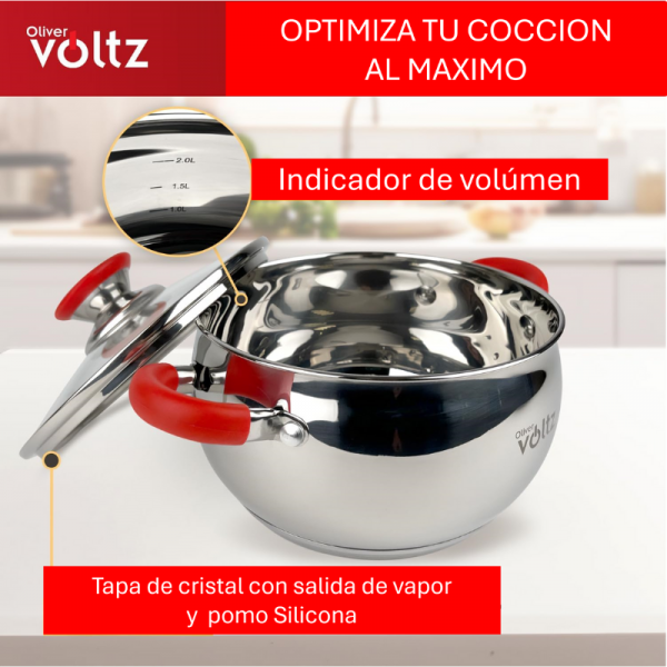 CACEROLA C/TAPA ACERO INOX-ROJA 18CM VOLTZ OV51210N18R - Imagen 3