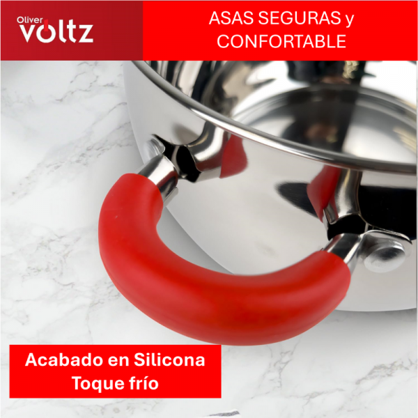 CACEROLA C/TAPA ACERO INOX-ROJA 18CM VOLTZ OV51210N18R - Imagen 4