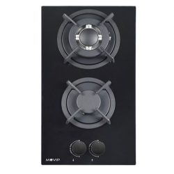 PLACA A GAS PARA ENCASTRAR 2 FUEGOS CRISTAL NEGRO MUVIP MV0627