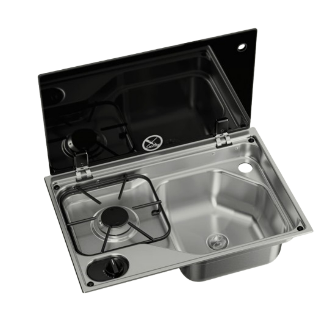 COCINA CON TAPA + FREGADERO CVC1525G DOMETIC 180308 COCINAS DE GAS PLACA DE GAS PLACAS A GAS CON FREGADEROS CAMPER CAMING CARAVANAS FURGONETAS FURGONETAS CAMPER LAVABOS