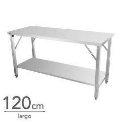 MESA DE TRABAJO INOX PLEGABLE CON ESTANTE 120X60X80CM LARRYHOUSE LH2258