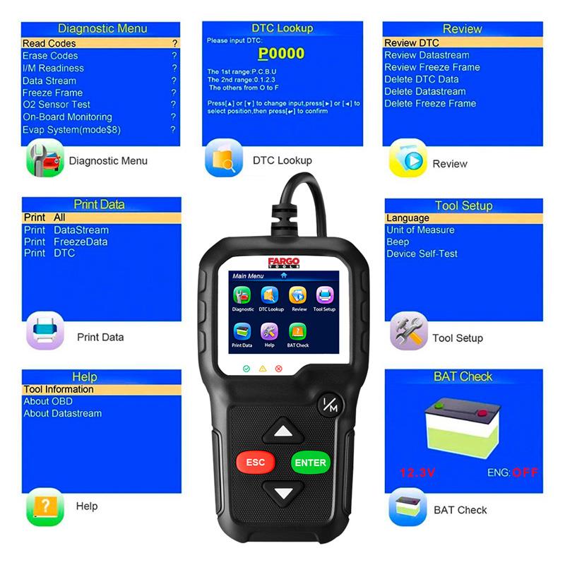MAQUINA DIAGNOSIS OBD2 FARGO TOOLS FT1437 - Imagen 7