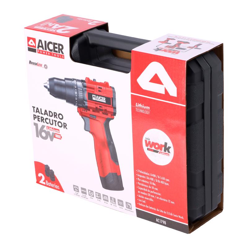 TALADRO PERCUTOR 16V BRUSHLESS SERIE WORK (2X 2.0AH) AICER AC1798 - Imagen 7