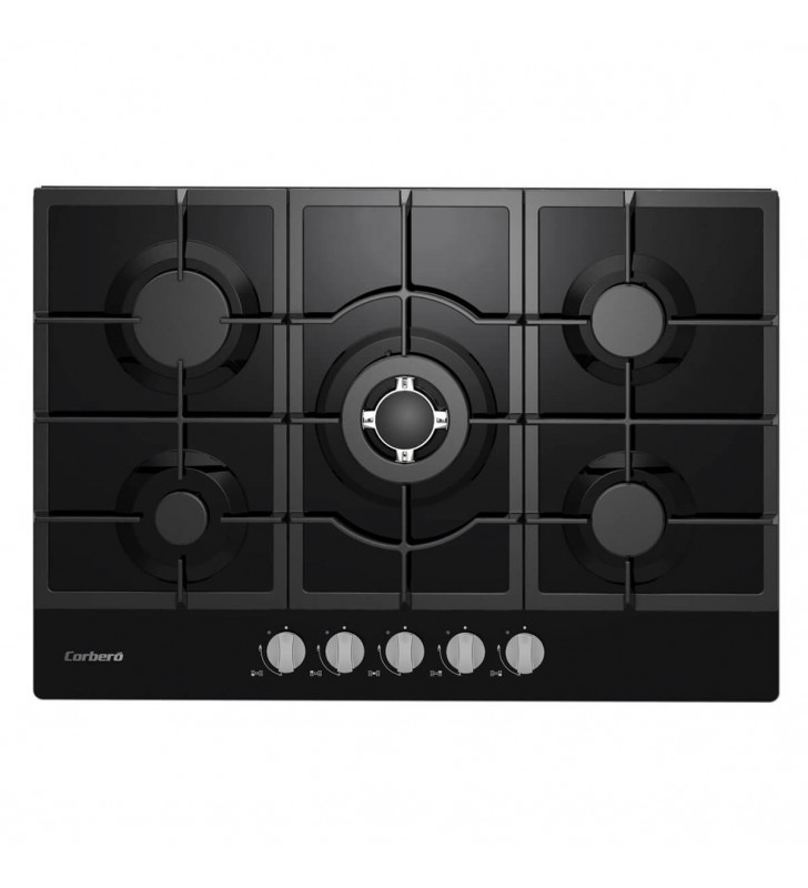 PLACA CRISTAL DE GAS 5 FUEGOS NEGRA CORBERO CPCPM5F5021N PLACAS A GAS DE CUATRO FUEGOS PLACAS DE GAS