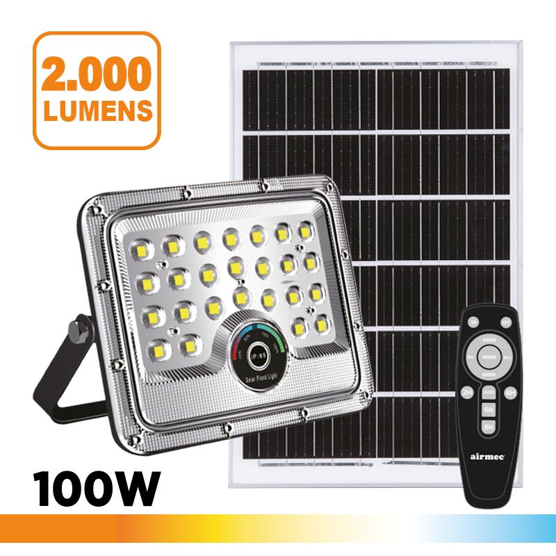 FOCO LED CURVO SOLAR SERIE NOVA CCT 3000K 4000K 6500K-100W AIRMEC AM131618 FOCO SOLAR PARA EXTERIOR FOCOS SOLARES PARA EXTERIORES