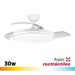 VENTILADOR DE TECHO BLANCO CON LUZ LED-ASPAS RETRACTILES 42" 30W LARRYHOUSE LH2332