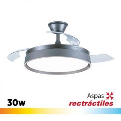 VENTILADOR DE TECHO PLATA CON LUZ LED-ASPAS RETRACTILES 42" 30W LARRYHOUSE LH2333