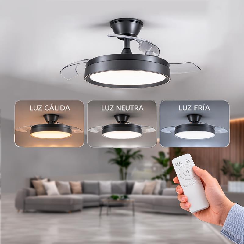 VENTILADOR DE TECHO PLATA CON LUZ LED-ASPAS RETRACTILES 42" 30W LARRYHOUSE LH2333 - Imagen 4