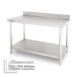 MESA DE TRABAJO ACERO INOXIDABLE 120X70X85CM CON RESPALDO CHEF PRO CF0132