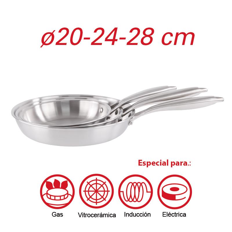 JUEGO SARTENES INOXIDABLES 3PCS 20-24-28CM LARRYHOUSE LH2331 - Imagen 3