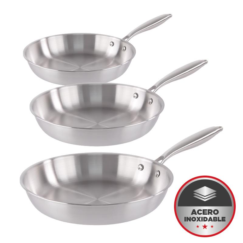 JUEGO SARTENES INOXIDABLES 3PCS 20-24-28CM LARRYHOUSE LH2331 JUEGOS DE SARTENES MENAJE