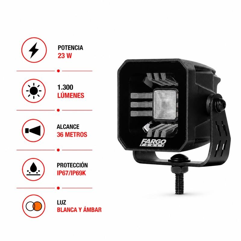 FARO LED CUADRADO 3” LARGO ALCANCE 23W 9-32V FARGO TOOLS FT1455 - Imagen 3