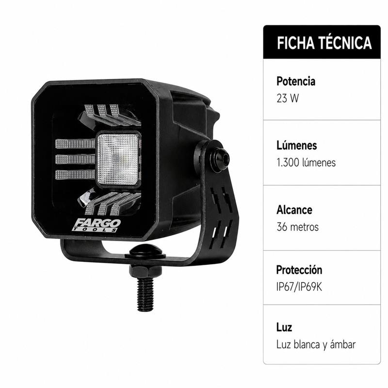 FARO LED CUADRADO 3” LARGO ALCANCE 23W 9-32V FARGO TOOLS FT1455 - Imagen 6
